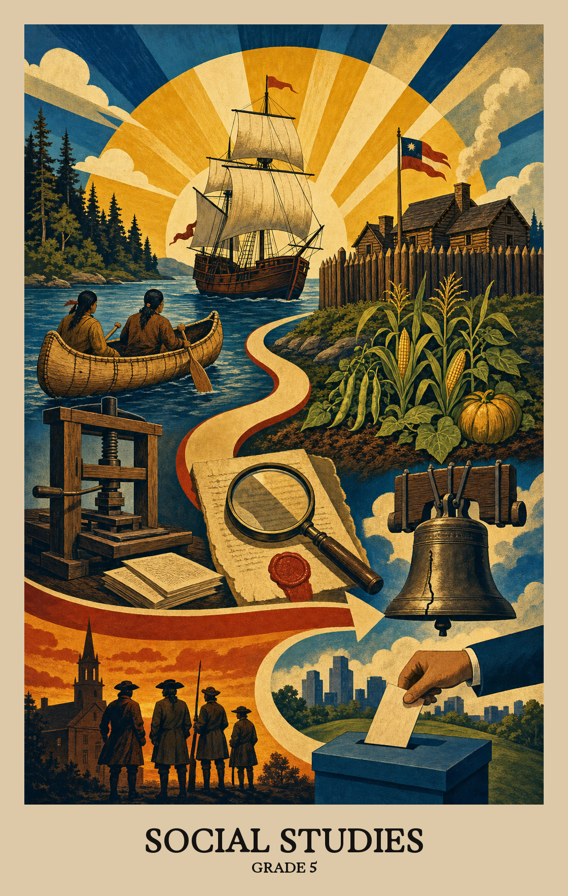 Illustration of what students learn in Grade 5 Social Studies