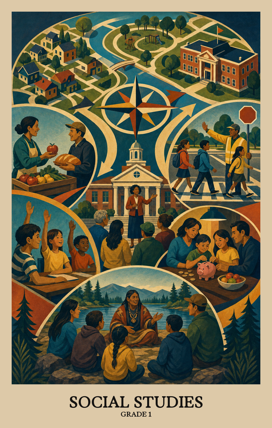 Illustration of what students learn in Grade 1 Social Studies