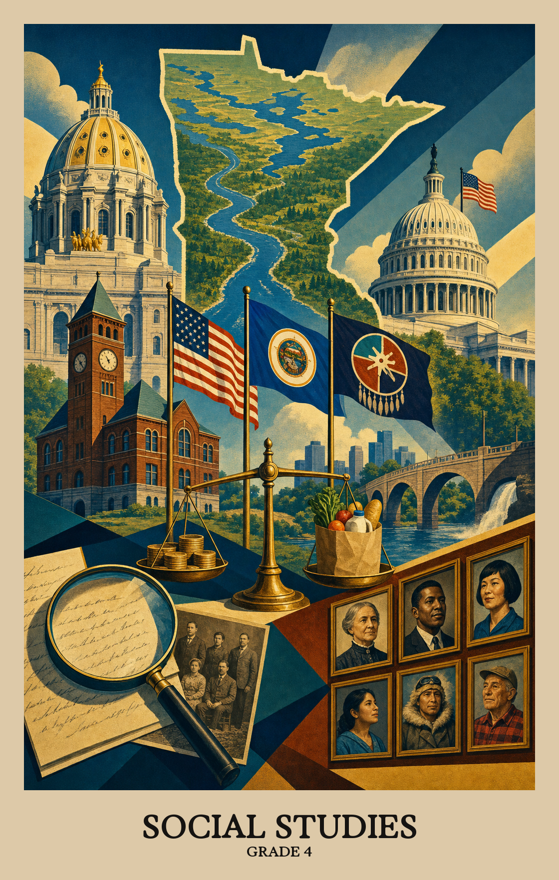 Illustration of what students learn in Grade 4 Social Studies