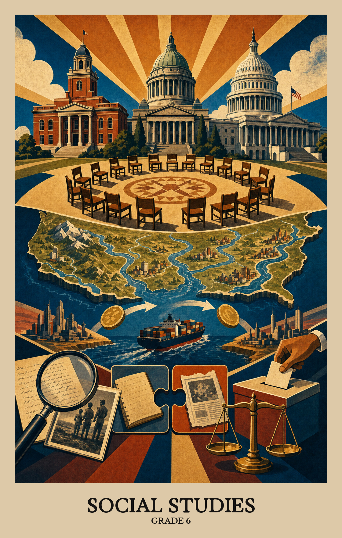 Illustration of what students learn in Grade 6 Social Studies