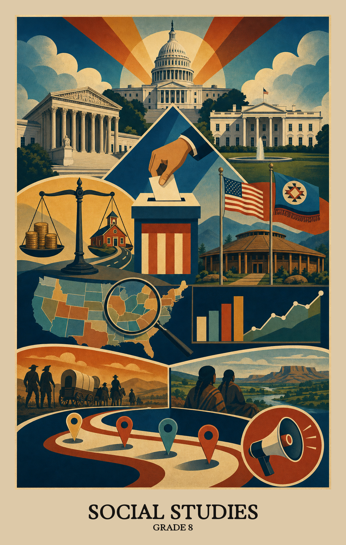 Illustration of what students learn in Grade 8 Social Studies