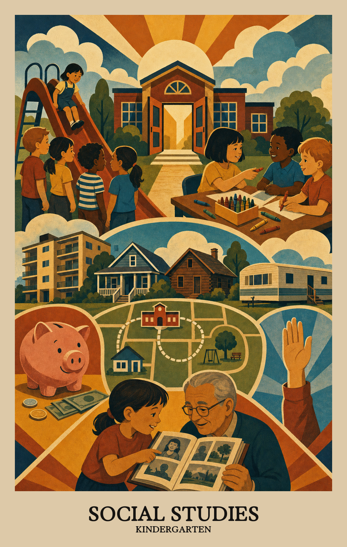 Illustration of what students learn in Kindergarten Social Studies