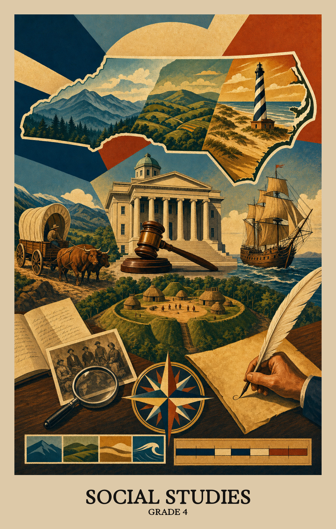Illustration of what students learn in Grade 4 Social Studies