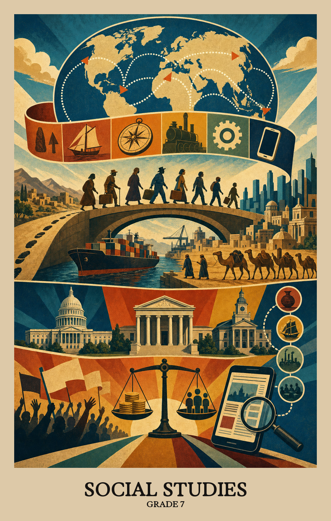 Illustration of what students learn in Grade 7 Social Studies