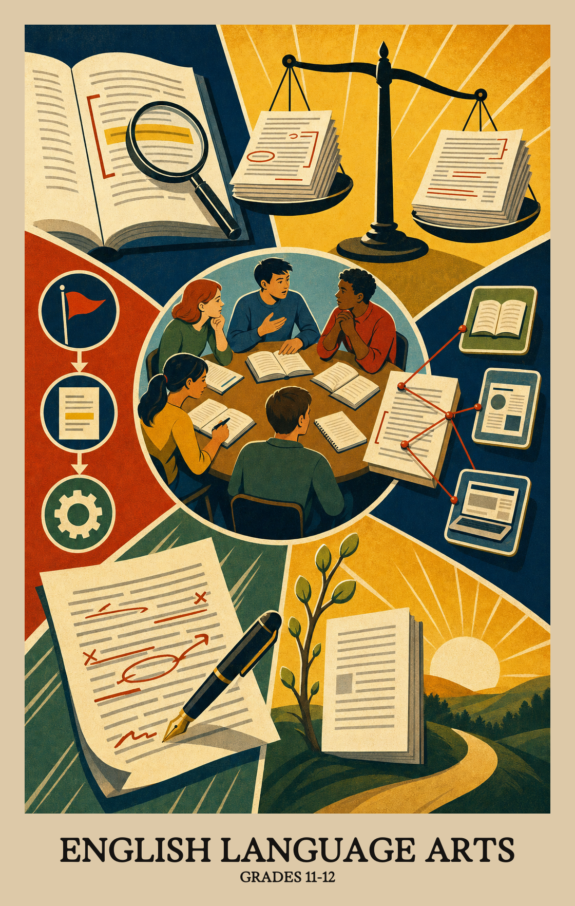 Illustration of what students learn in Grades 11-12 English Language Arts