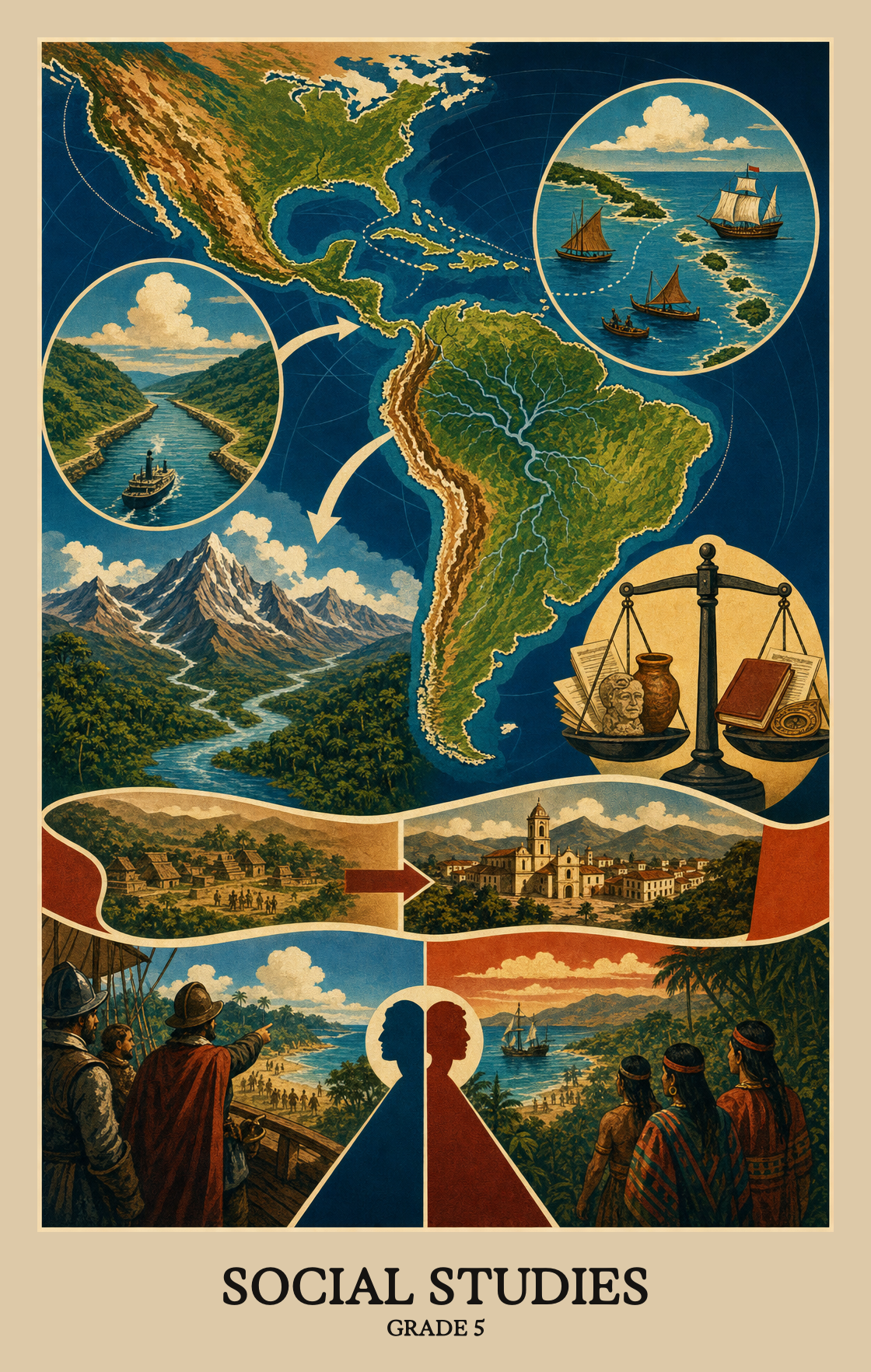 Illustration of what students learn in Grade 5 Social Studies