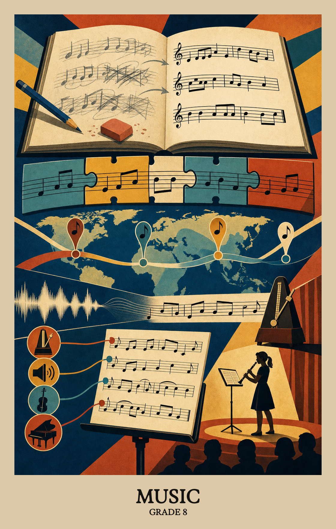 Illustration of what students learn in Grade 8 Arts: Music