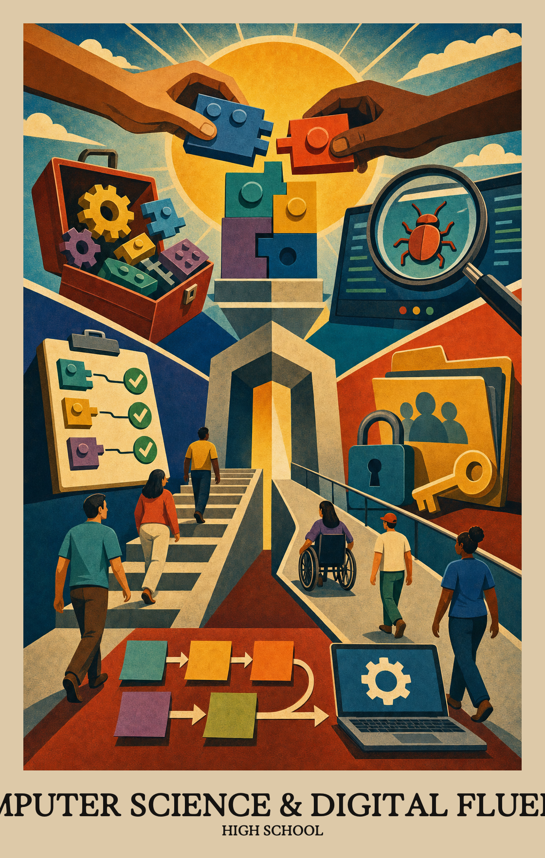 Illustration of what students learn in High School Computer Science & Digital Fluency