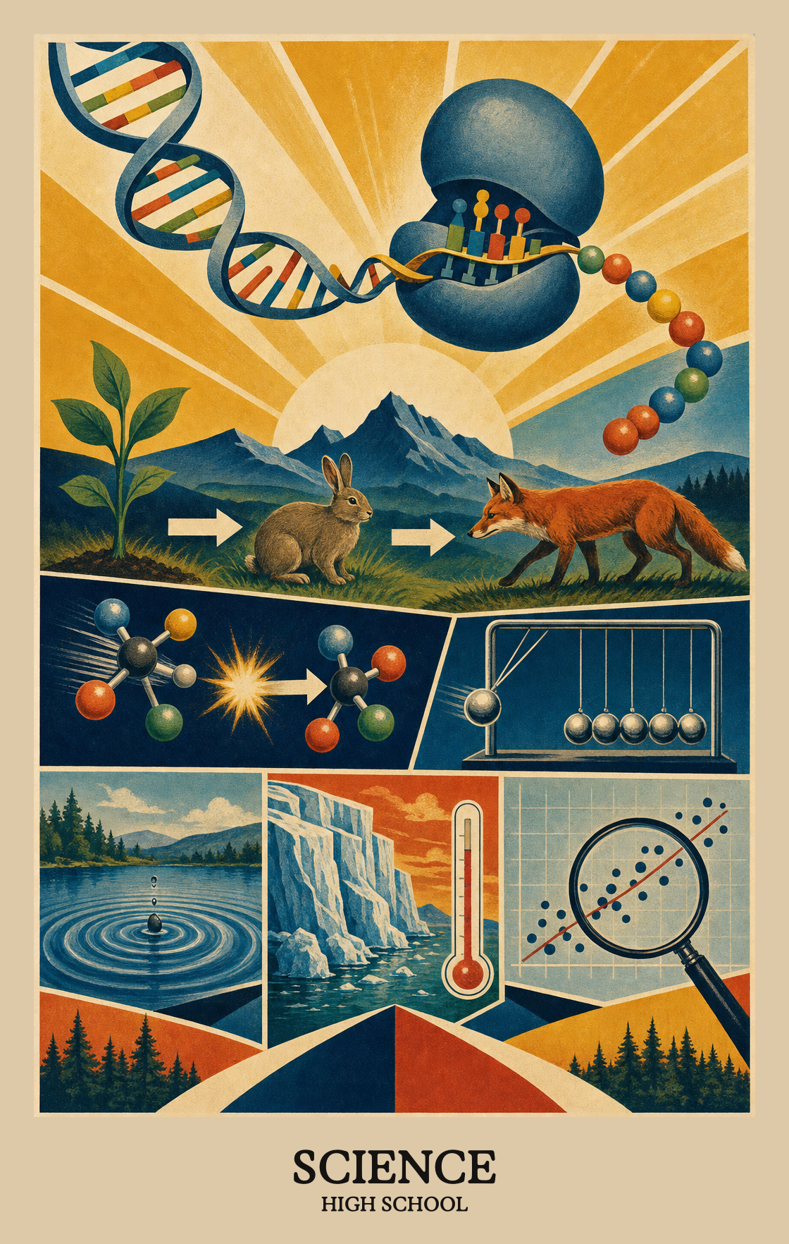 Illustration of what students learn in High School Science