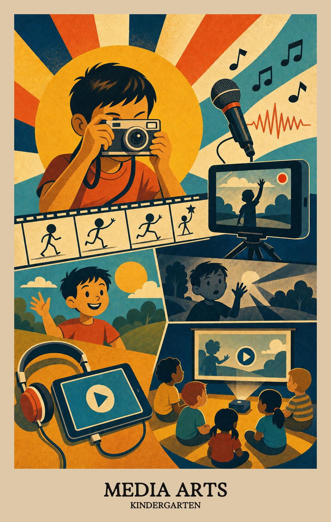Illustration of what students learn in Kindergarten Arts: Media Arts