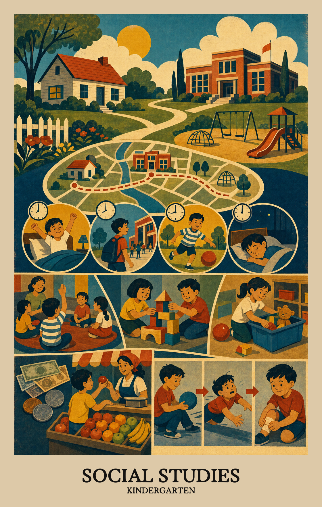 Illustration of what students learn in Kindergarten Social Studies