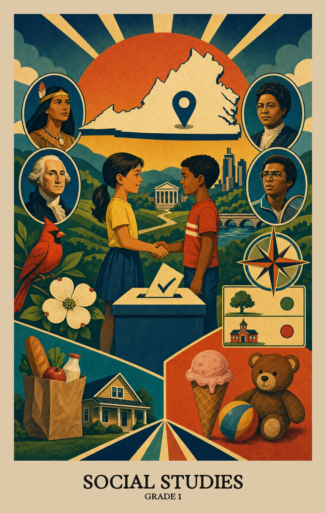 Illustration of what students learn in Grade 1 Social Studies