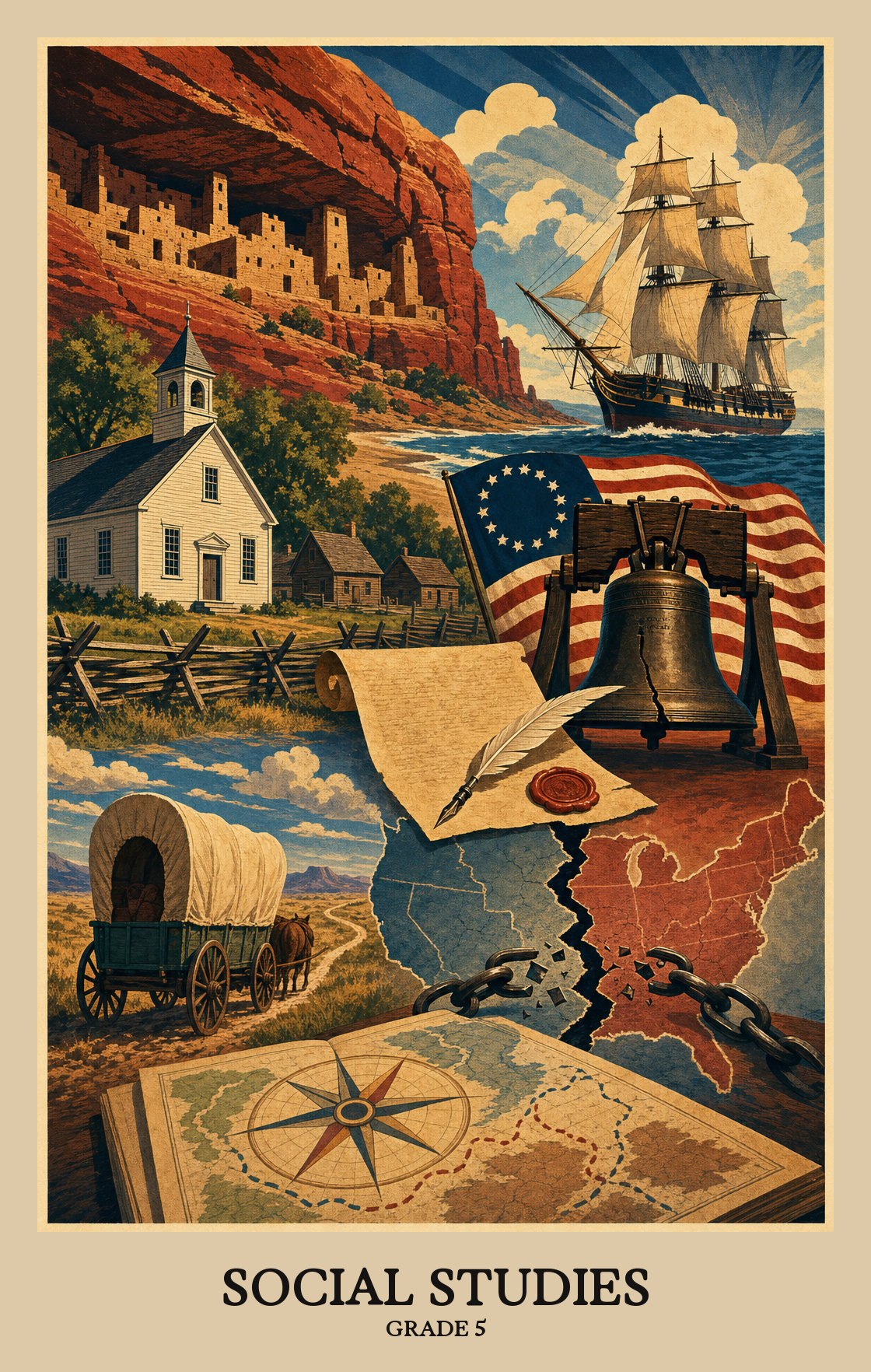 Illustration of what students learn in Grade 5 Social Studies